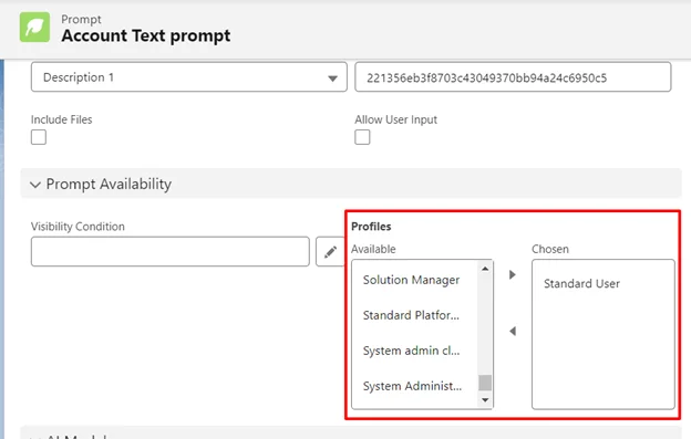 Setting Up User Rules - Configuration page showing the Prompt Availability settings