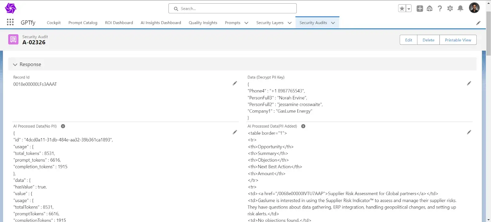 GPTfy Security Layer Process Flow - De-Mask PII sent to AI