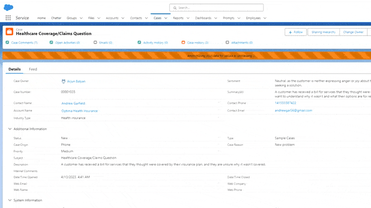 Support automation demo showing case analysis