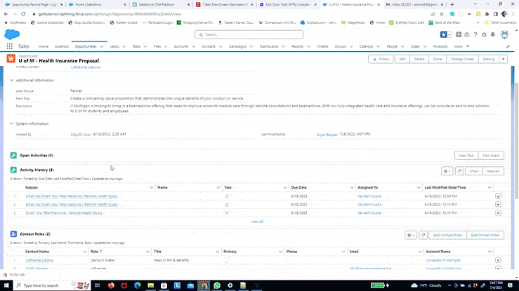 Sales enablement demo showing email generation