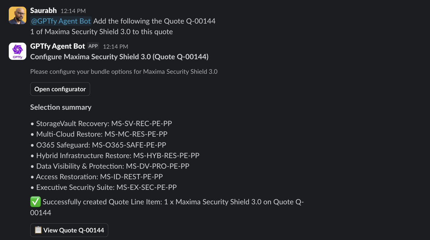 Sales teams configuring CPQ quotes in Slack
